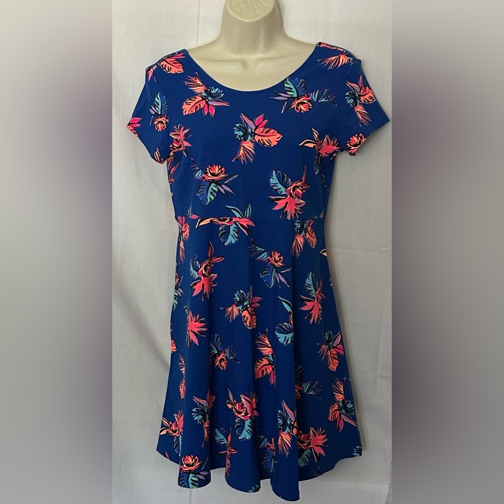 NWT TOTAL GIRL Blue Floral Open Back Mini Dress Plus Size XL (18 1/2)